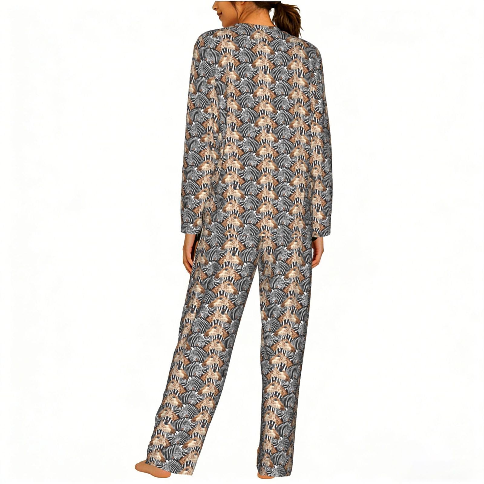 Pigiama da donna a maniche lunghe con stampa zebra e giraffa, morbido pigiama da spiaggia, vacanze, biancheria da notte, regalo casual