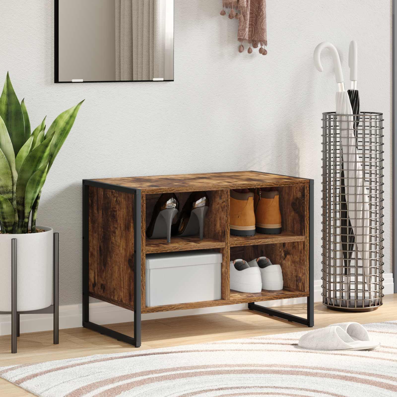 Schuhschrank Raucharbe aus Holzwerkstoff 60 x 35 x 44 cm, schmaler Schuhständer mit geschlossener Aufbewahrung, platzsparend für Flur Diele Eingangsbereich, stabiles Ordnungssystem