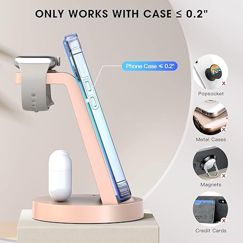 Miniatura 3 de Estación de carga 3 en 1 para iPhone, cargador inalámbrico para iPhone 15, 14, 13, 12, 11 X Pro Max y Apple Watch, base de carga para AirPods (rosa)