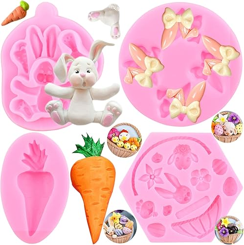 Mujiang Moldes de conejo para fondant cesta de flores de animales orejas de conejo molde de silicona de zanahoria caramelo para decoración de