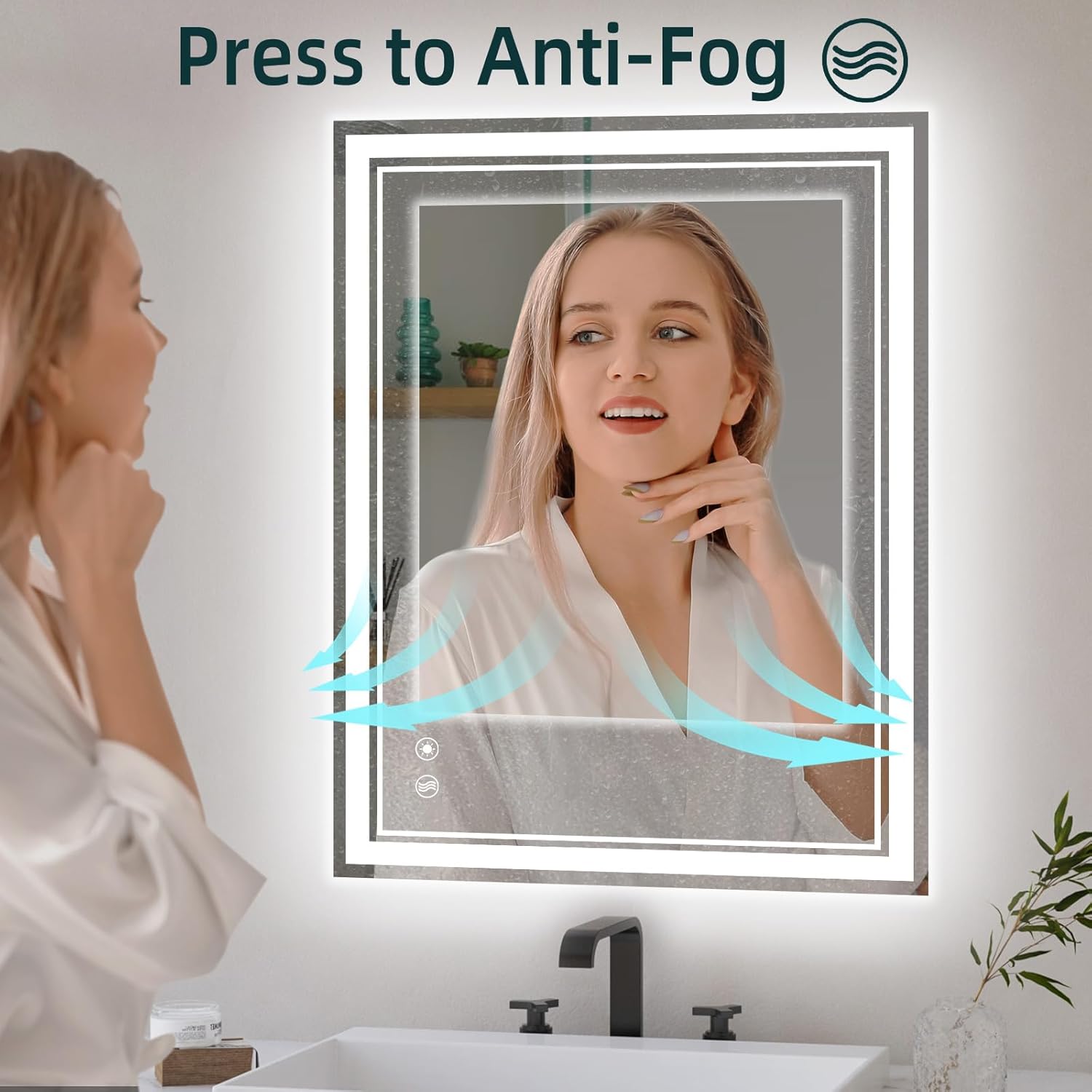 24x32 Inch LED Bathroom Mirror with Lights Anti-Fog Stepless Dimmable 3 Color LED Mirror for Bathroom Brightness Easy to Install Bathroom Vanity Mirror Touch Sensor Explosion-proof Horizontal/Vertical