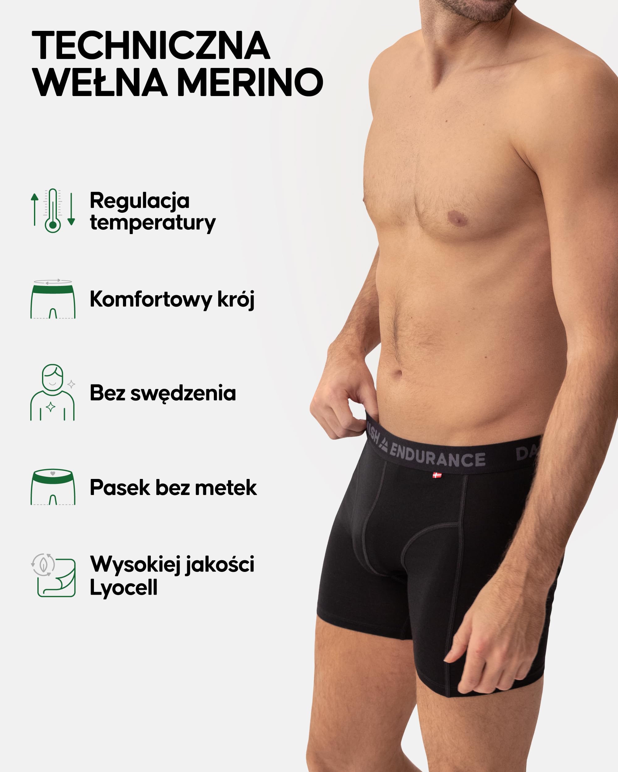 DANISH ENDURANCE Bokserki z Wełny Merino, Odprowadzające Pot, 1 lub 2-Pak | Bokserki z wełny merino, odprowadzają pot i są oddychające, płaskie szwy zapobiegają otarciom, na wędrówki i treningi