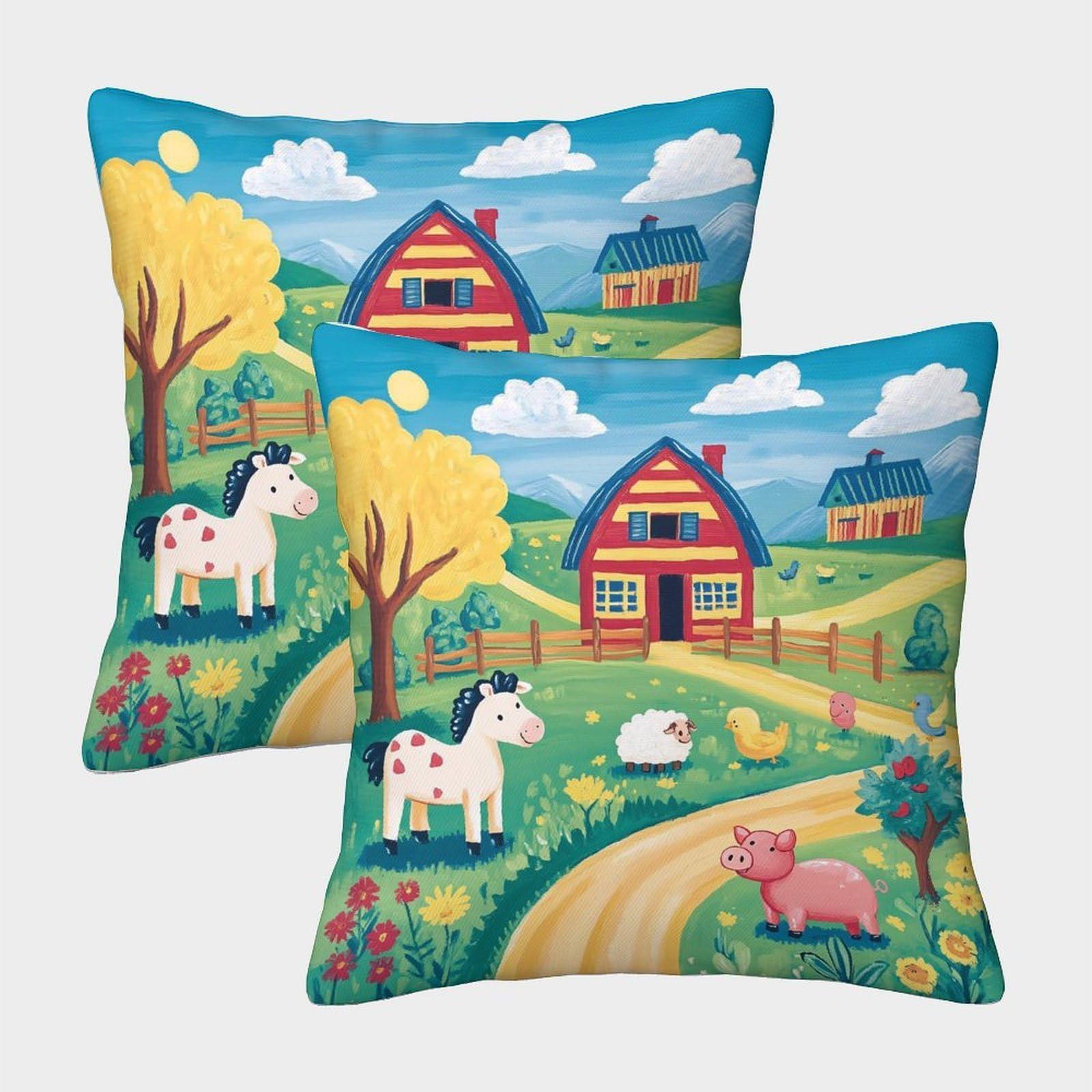 QFVANSIYO Country Farm 3D Printed Pillowcase Microfiber Bedroom Decor Farmhouse Design Pillow Cover for Adults Teenagers Home Comfort 45x45cm