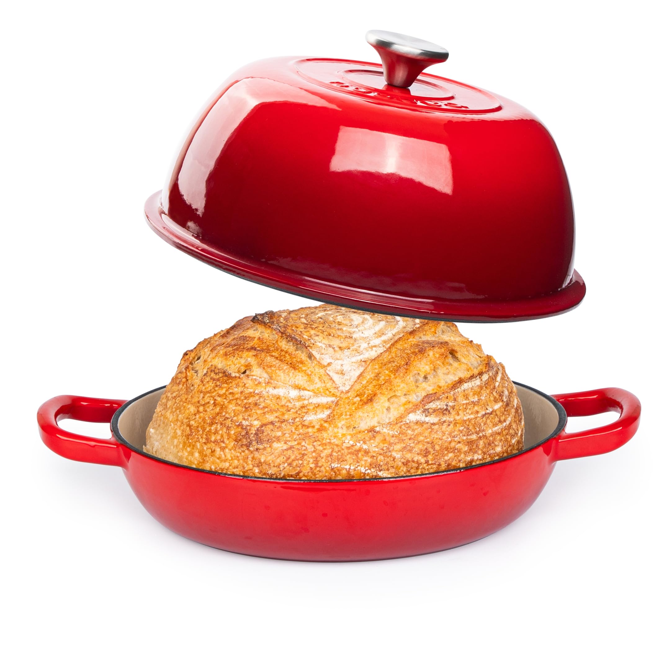 Olla Holandesa de Hierro Fundido Esmaltado – Cazuela para Hornear Pan de Masa Madre – Olla de Pan – Rojo, 5.7L, 22cm – by Nuovva