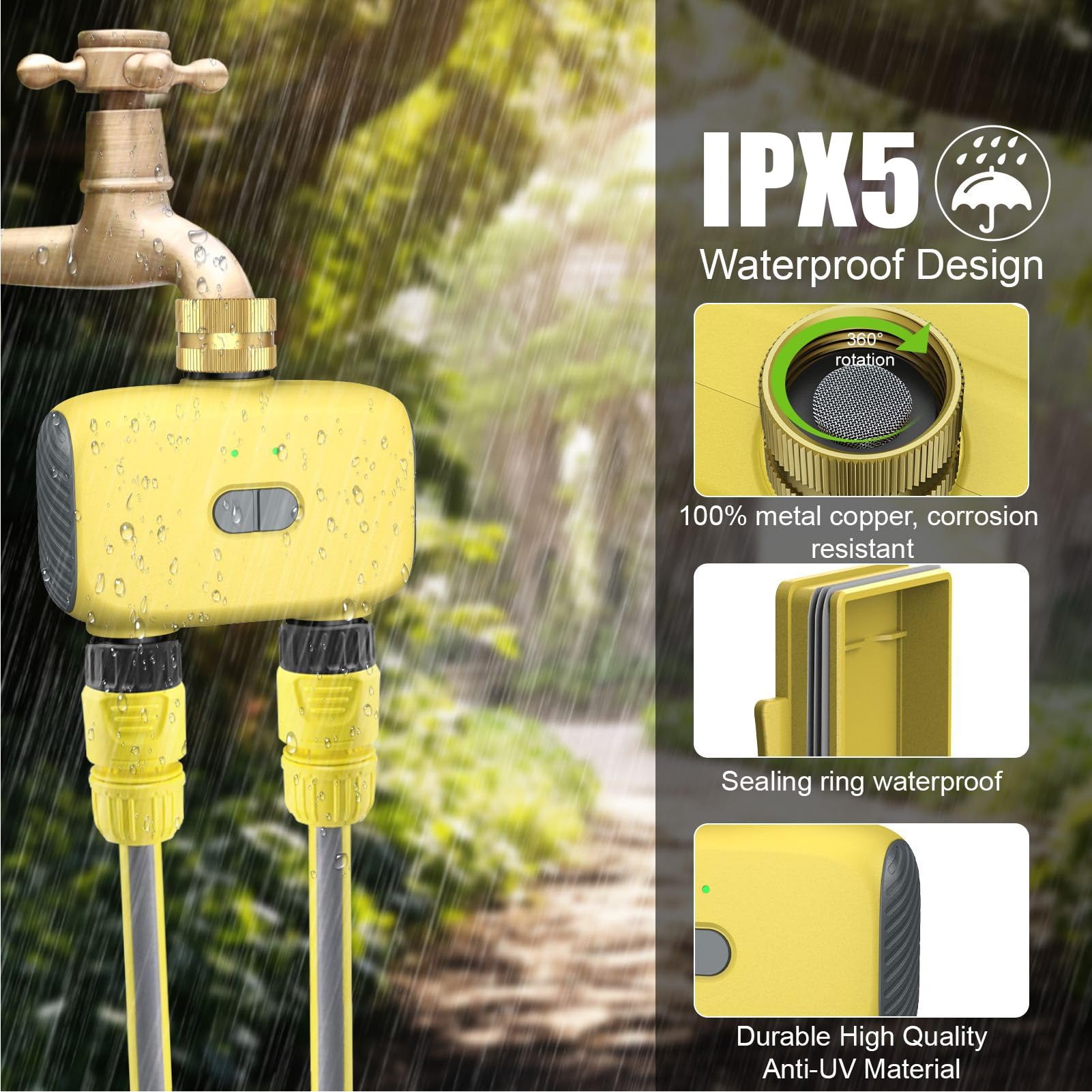 Timer per Irrigazione A 2 Zone, Controllo Tramite App Wifi, Programmabile, Impermeabile Ipx5, Intelligente, Bt, per Cortile, Prato, Piscina, Giardino, Irrigazione Temporizzata