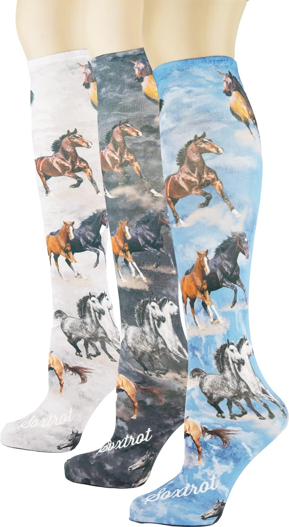 SoxtrotSox Trot Women's 3 Pairs Knee High Trouser Socks, Classy and Colorful Printed Patterns, Silky Smooth Material