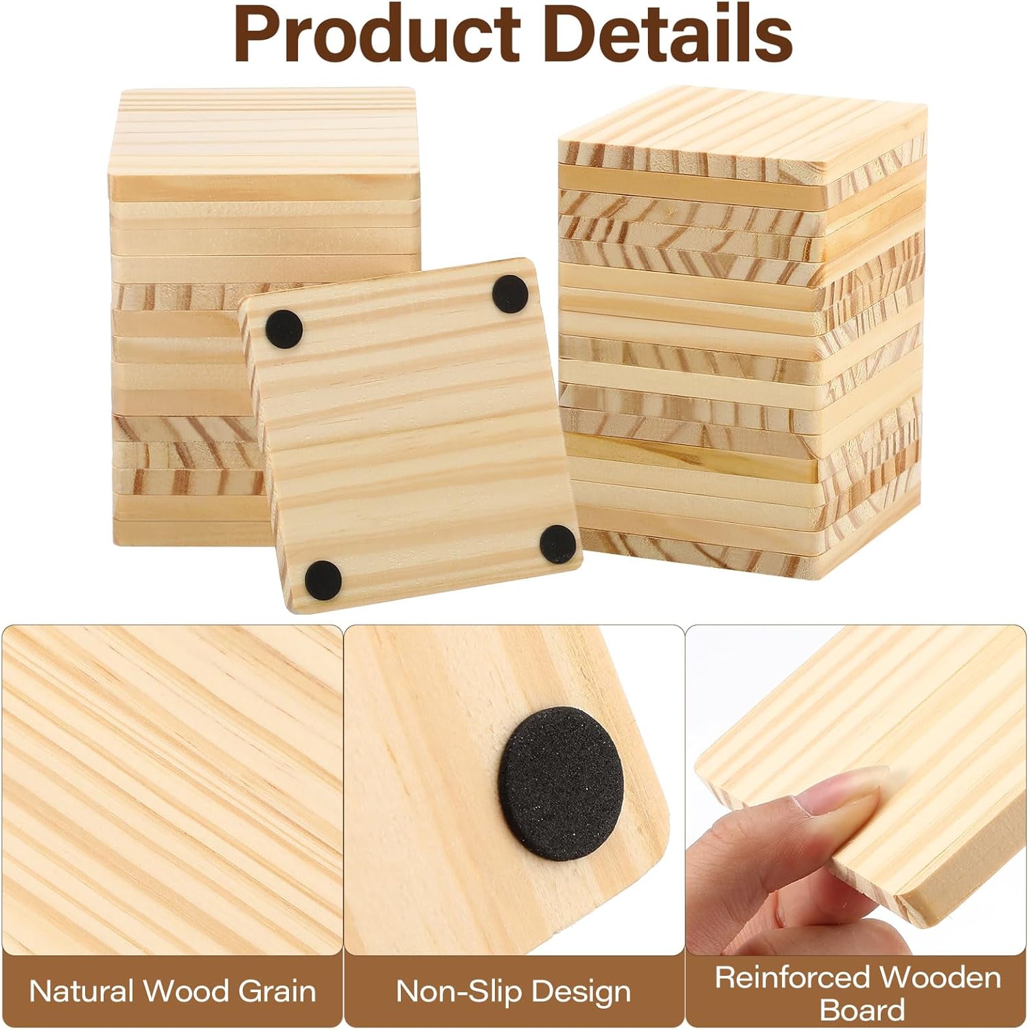 Dandat 72 Pack Unfinished Wood Coasters,4" Square Blank Wooden Coasters for Crafts, Wooden Slices for DIY Painting Winter Hot Drinks Prevent Scalding Table Wood Craft Supplies Home Decoration