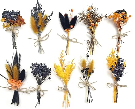 10 PCS Mini Dried Flower Bouquets,Various Dried Flower Combinations with Stem,Dried Flowers Small Bundles,Artificial Flower Dried Floral Arrangement for Vase DIY Craft Decor