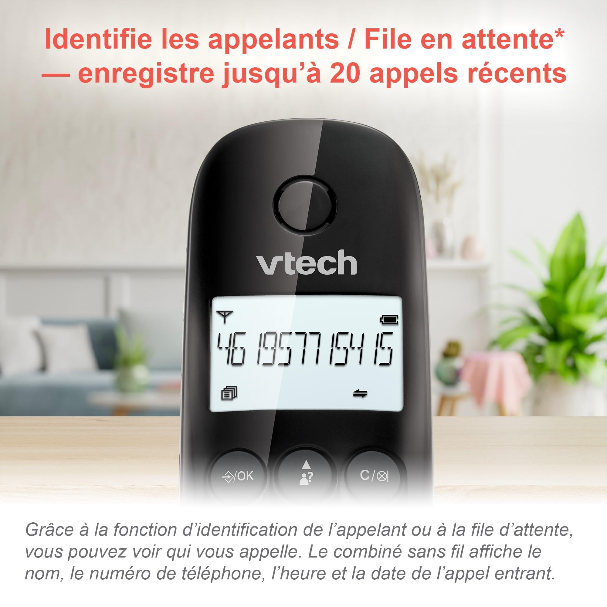 VTech CS1450 Téléphone sans Fil DECT avec Répondeur, Mains Libres, Blocage d'Appels, Identification de l'Appelant, Écran Rétroéclairé