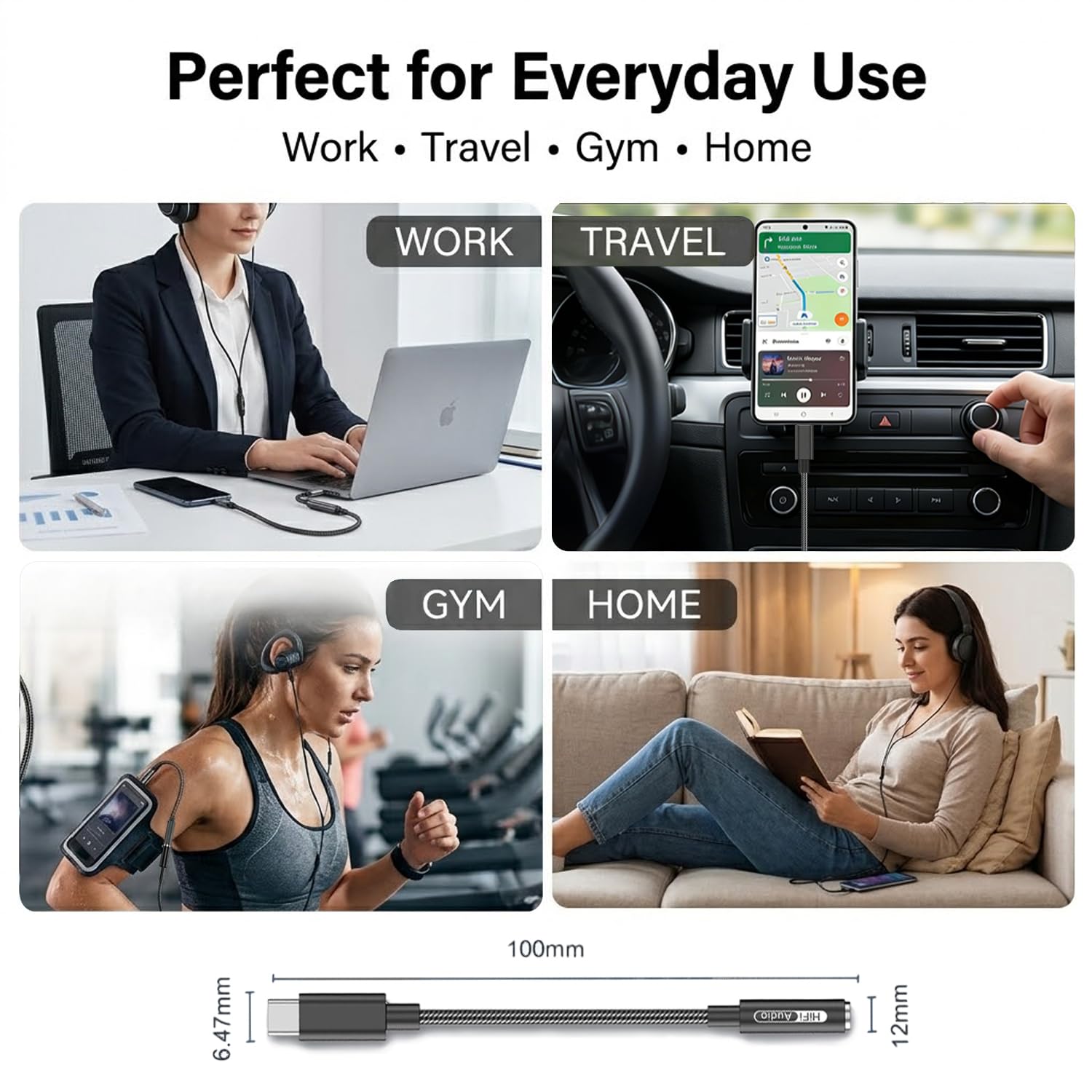 USB C auf 3,5 mm Hi-Res Audio-Adapter, eingebauter DAC, Typ C auf AUX-Kopfhöreranschluss, Sound in Studioqualität, unterstützt Anrufe, kompatibel mit iPhone 15, 16, 17, Samsung Galaxy S25, S24, S23