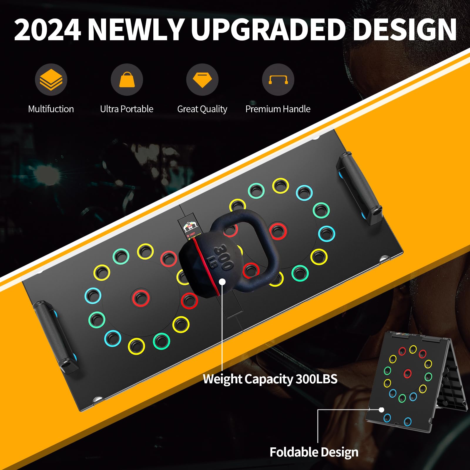 UPREIGN Multi-Functional Push-Up Plate with 30 Holes and 4 Color Zones. Portable and Foldable Push-up Board with Handle for Muscle Building and Strength Training