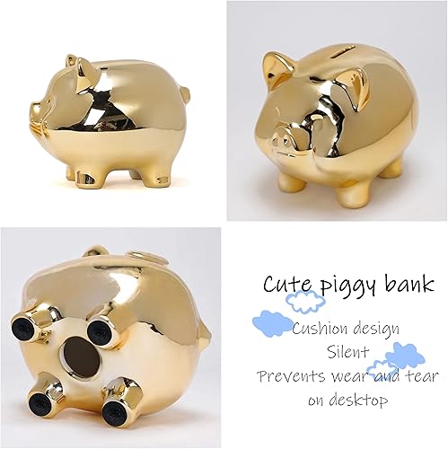 Miniatura 5 de Banco de dinero de cerámica para niños, tarro de almacenamiento de monedas, tarro de cumpleaños (alcancía - dorado)