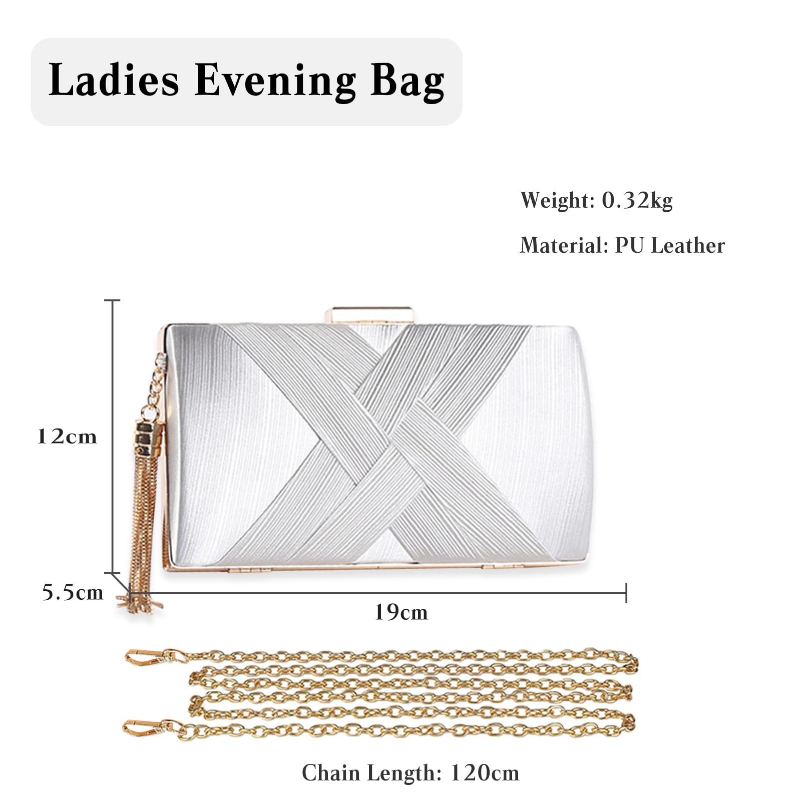 CORIOS Damen Abendtasche Fransen Clutch Tasche Elegante Schultertasche Kettentasche Tasche Luxurious Handtasche Hochzeit Brautbörse Klein Umhängetasche für Hochzeit Wedding Prom Party Silber