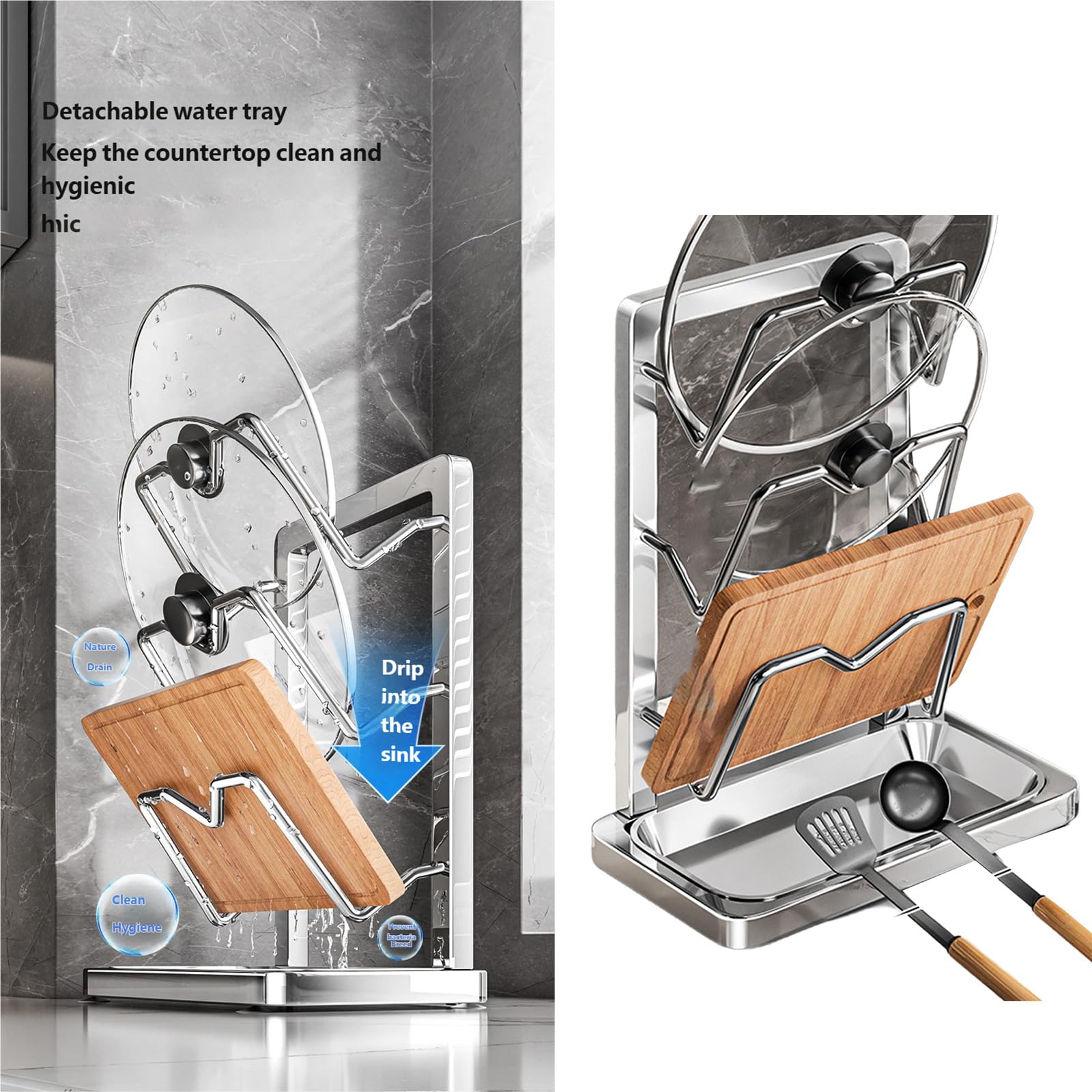 Edelstahl 304 Topfdeckelhalter, Wandmontage, rostfrei, Schneidebrett, Aufbewahrungsregal, platzsparend, Küchenorganisator, Wandmontage, Deckelregal