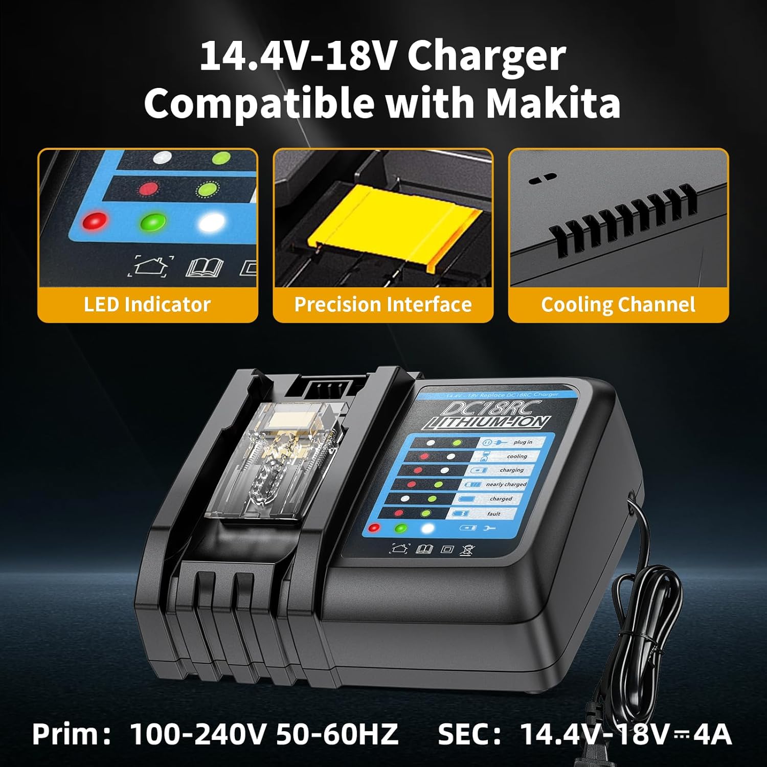 2-Pack 8.0Ah for Makita 18V Battery and Charger Compatible with Makita Battery Charger and 18 Volt BL1860B BL1850B BL1840B BL1830B BL1815B Batteries with LCD Indicator - Image 3
