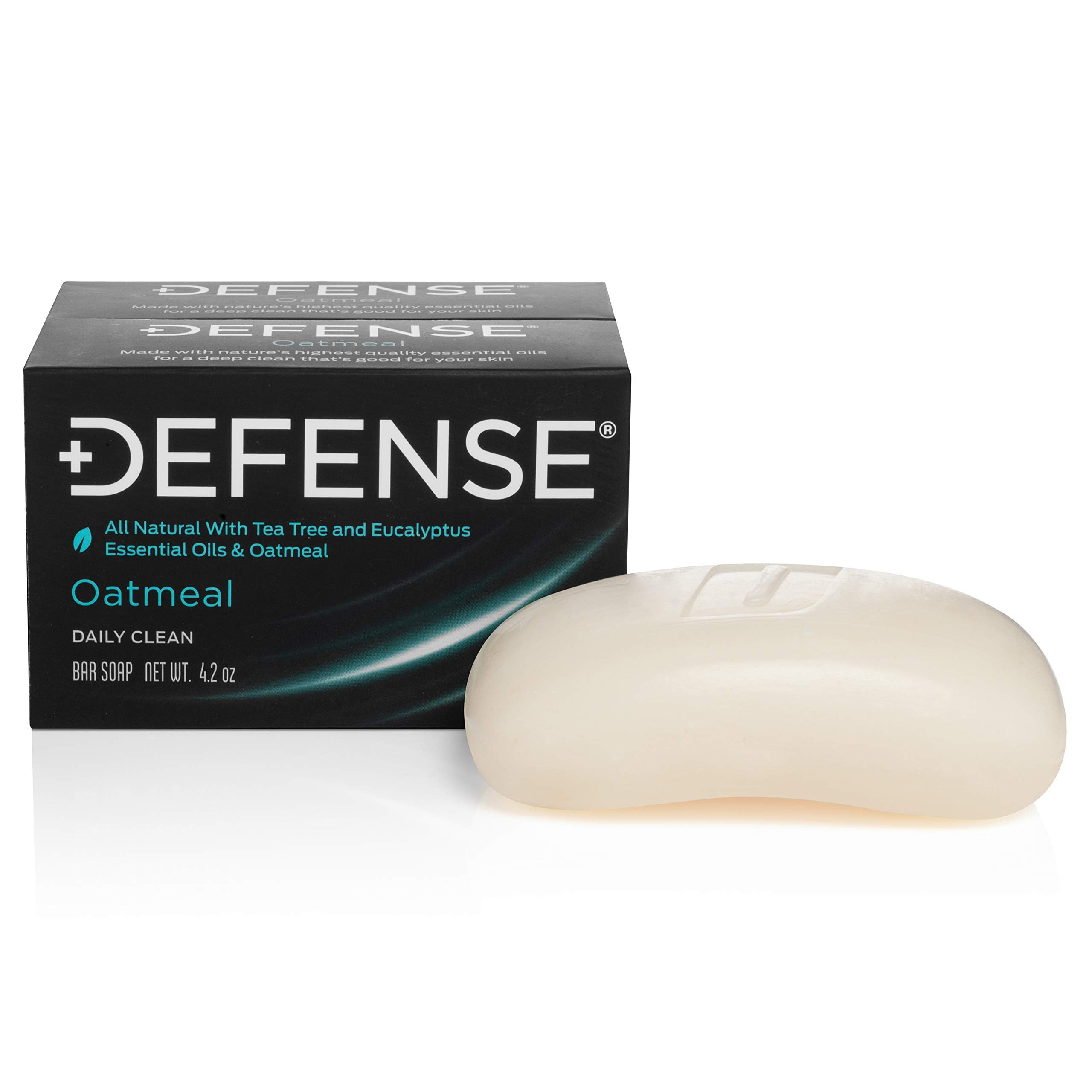 Defense Soap Oatmeal 4 Oz Bar (Pack of 2) - 100% Natural Hydrating and Exfoliating Soap with Tea Tree Oil