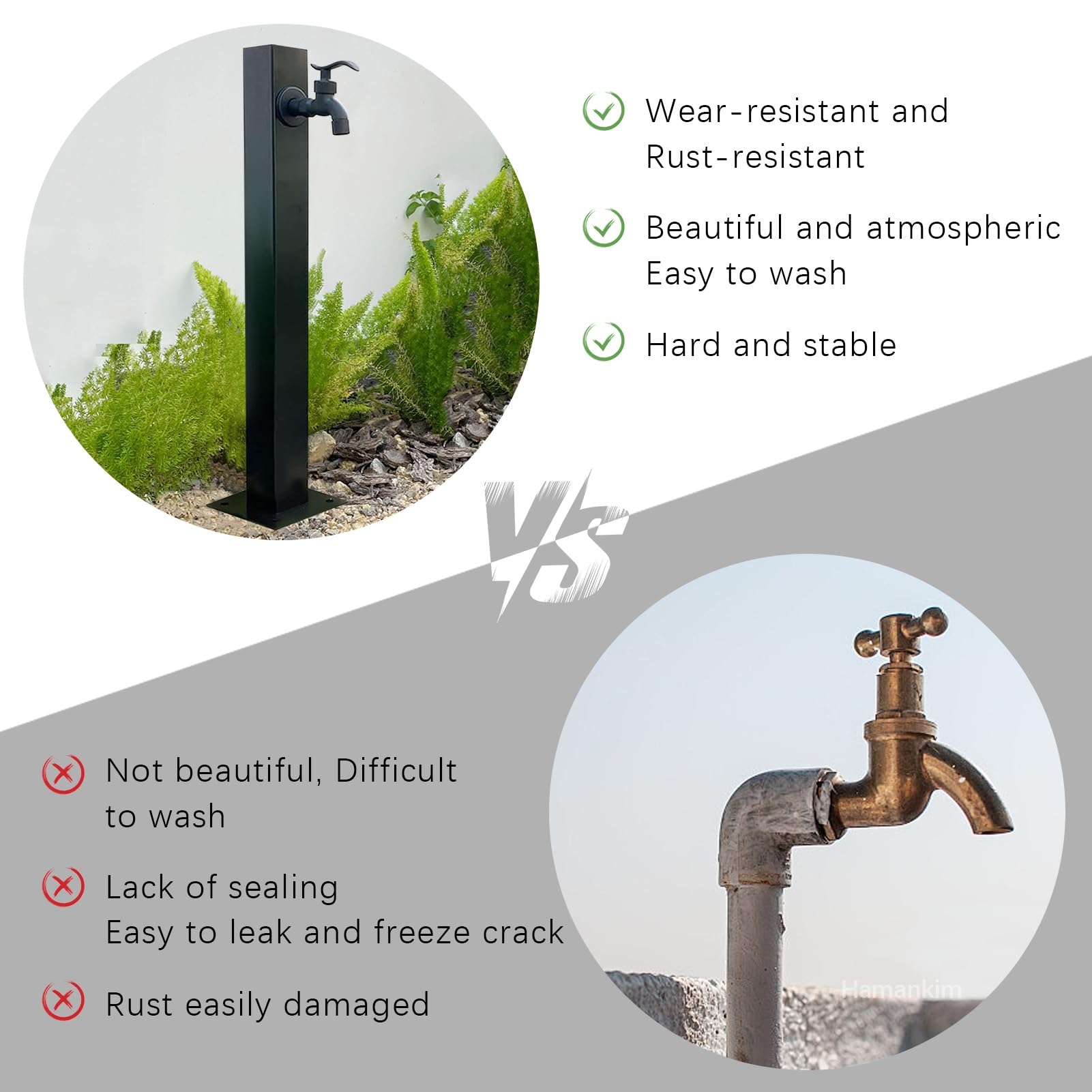 Colonna d'acqua da giardino in acciaio inox, resistente fontana verticale con rubinetto, fonte di idratazione esterna per terrazze e prati (altezza 1,8 m)