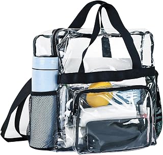 Sacola Tote Claro,Mochila transparente para homens e mulheres - Bolsa grande transparente com zíper e bolsos para estádio, festival, bolsa para concerto Surd-br Surd-br