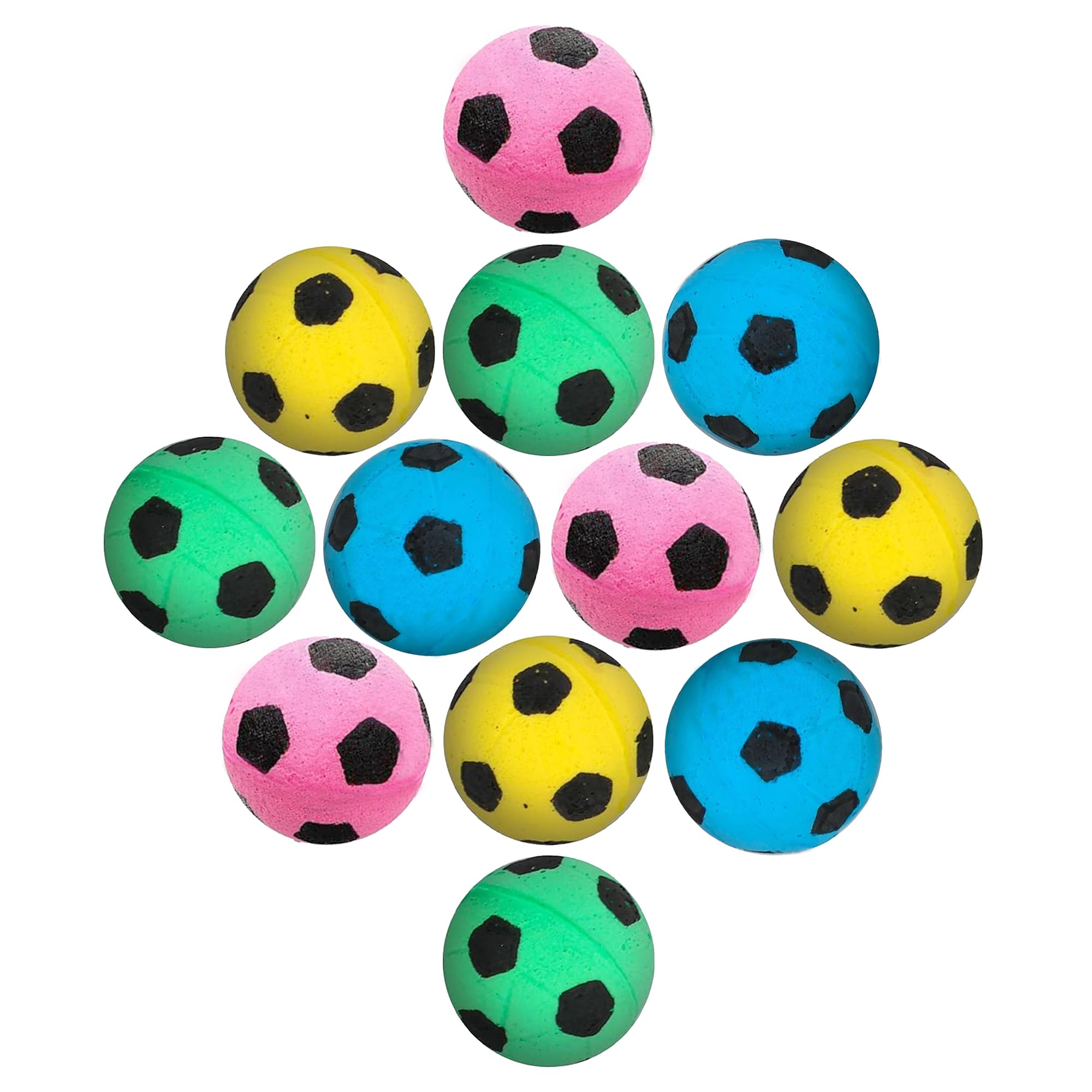 Vila Cat Soccer Balls, Feline Entertainment and Enrichment, Physical, and Mental Workout, Kitty’s Silent Companion, Foam Sponge, Pink, Yellow, Green, Blue, 1.5” -2” (Diameter), 12 Pcs per Pack?