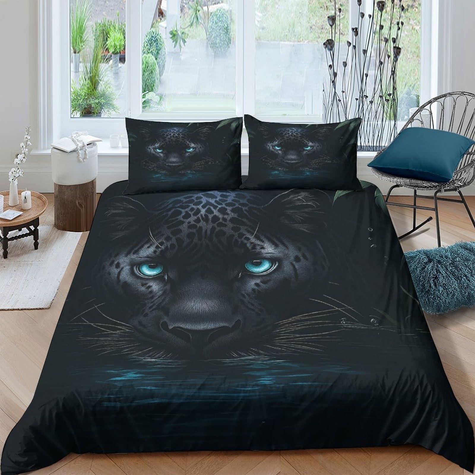 Ctjqhvkz Style-10 3D Printed Black Panther Fitted Sheet Microfiber Soft Breathable Blue Eyes Bed Cover For Bedroom Decor Single（135X200cm）
