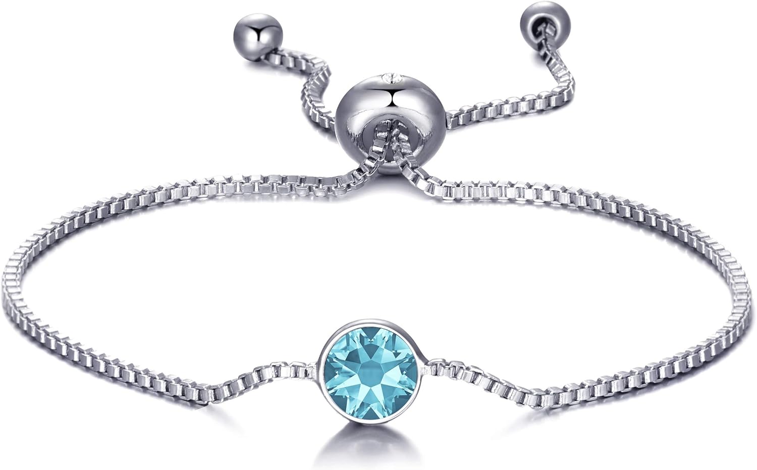 Philip Jones March (Aquamarine) Birthstone Bracelet Created with Zircondia® Crystals, Light Blue, 12cm - 24cm (adjustable) - Image 3