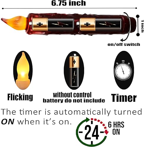 Miniatura 3 de LINCOUNTRY Velas cónicas primitivas sin goteo que funcionan con pilas, vela cónica parpadeante con pilas, vela cónica con temporizador LED, vela