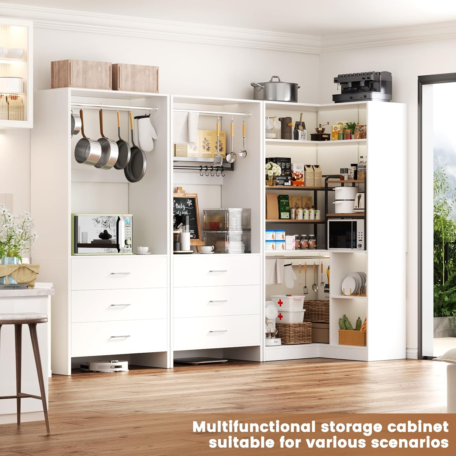 Aheaplus Closet System with 6 Drawers, 4 Hanging Rods & Corner Tower, Corner Closet System with Hanging, 80.9" L-Shaped Walk-In Wardrobe Organizer, 2000+ lbs Capacity, Set of 3, White