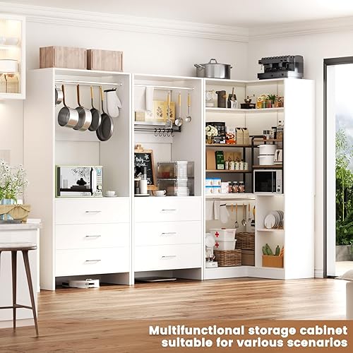 Miniatura 5 de Aheaplus Sistema de armario con 6 cajones, 4 varillas para colgar y torre de esquina, sistema de armario de esquina con colgante, organizador