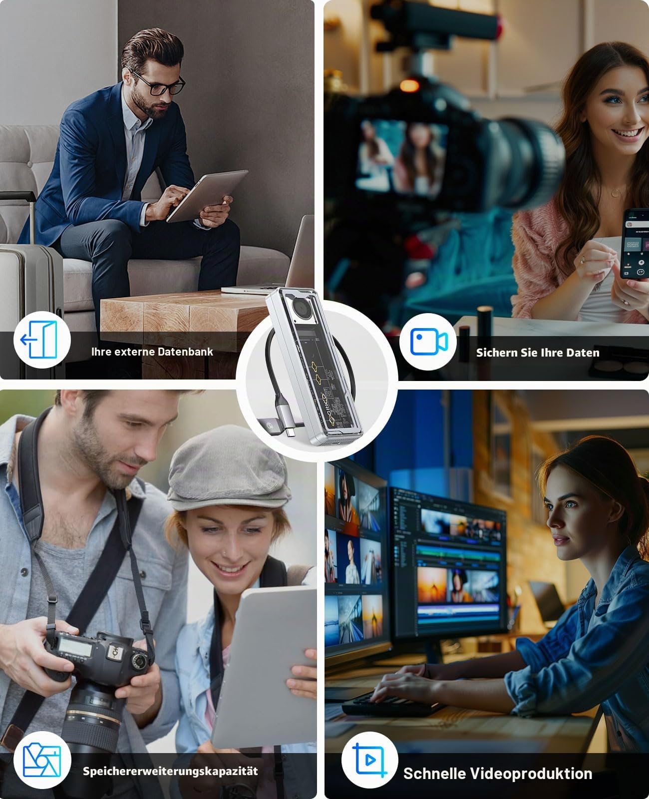 ORICO 40Gbps M.2 NVMe SSD Gehäuse, USB4 NVMe Gehäuse mit effizientem Kühlventilator, Unterstützung 2230 2242 2260 2280(M Key), Kompatibel mit Thunderbolt 4/3 USB4/3.2/3.1/3.0/2.0