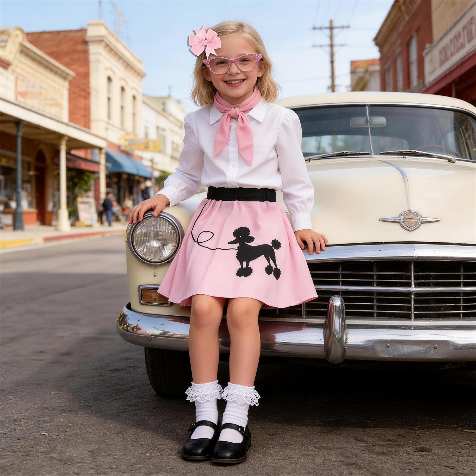 50s Outfit for Girls Poodle Skirt Costume Set for Halloween Birthday Party — view 4