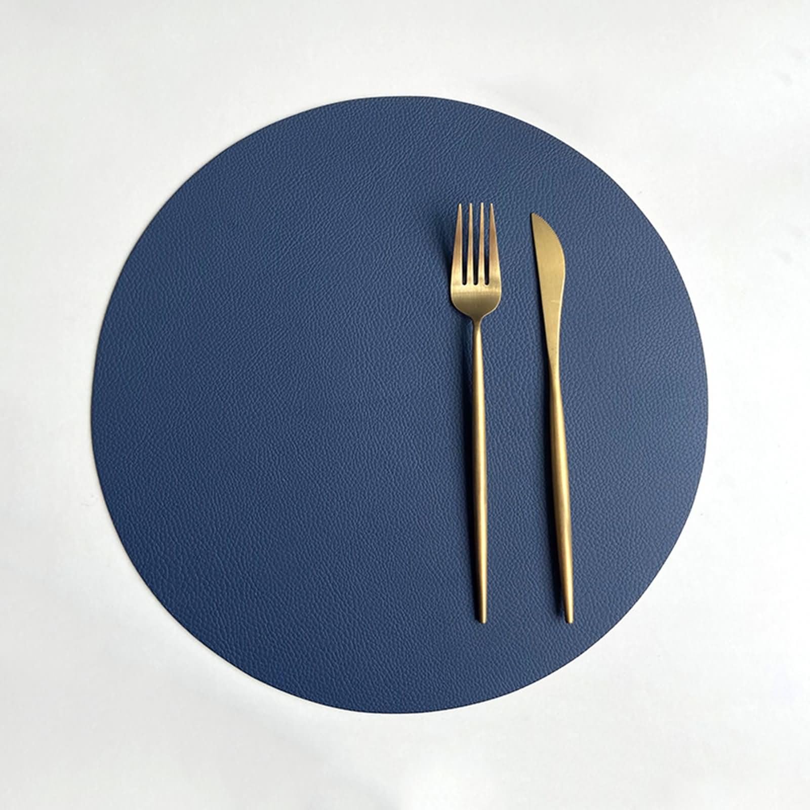Napperon Table Salle à Manger 4 PCS, 32 CM Bleu Foncé Beige Placemats de Table Antidérapant Cuir, Couleur Unie avec Rond