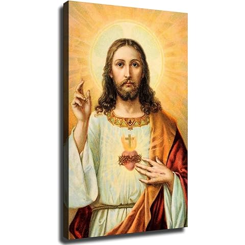 Sacred Heart of Jesus Poster Wall Art Canvas Painting Picture Print Living Room Bedroom Decor (Unframed,24×32inch)