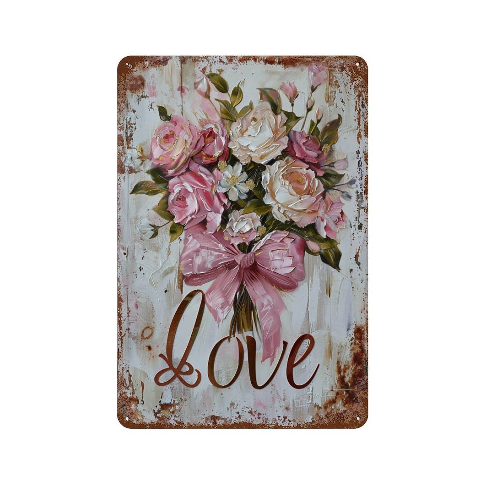 FHUYEURHRY Floral Love Impasto 02 Wall Decor Retro Iron Vintage Art Metal Tin Sign Poster Modern Home Cofffee Club Art Bar Shop Decorations Style-8 30x20cm