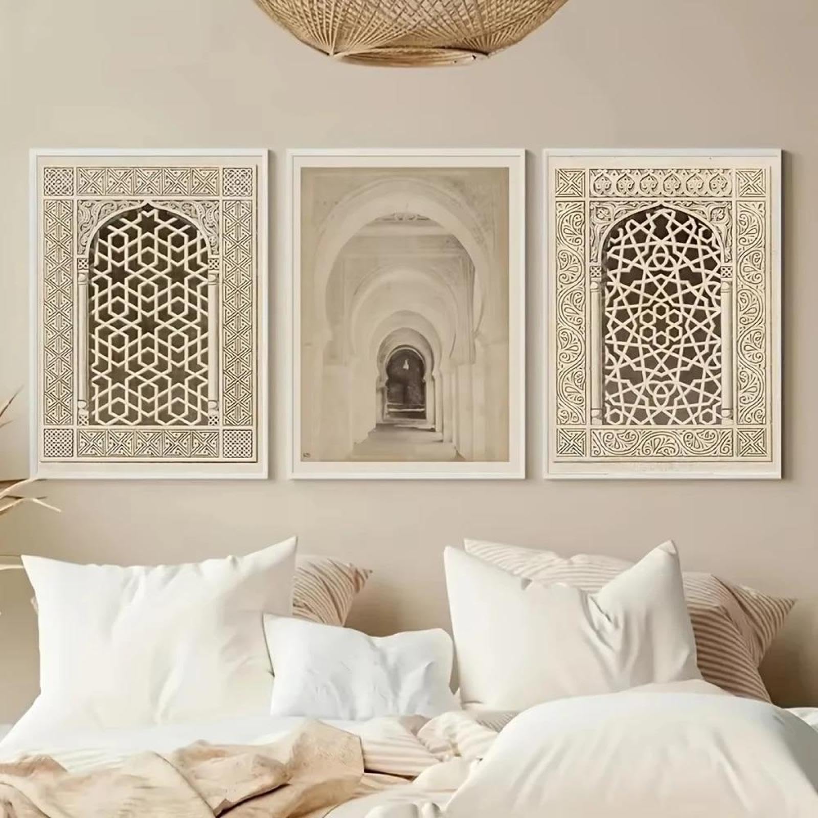 Baibexing Islamic Calligraphy With Spiritual Patterns Arabic Canvas Painting Posters Prints Wall Art For Living Room Home Decor 21X30Cmx3Pcs Unframed