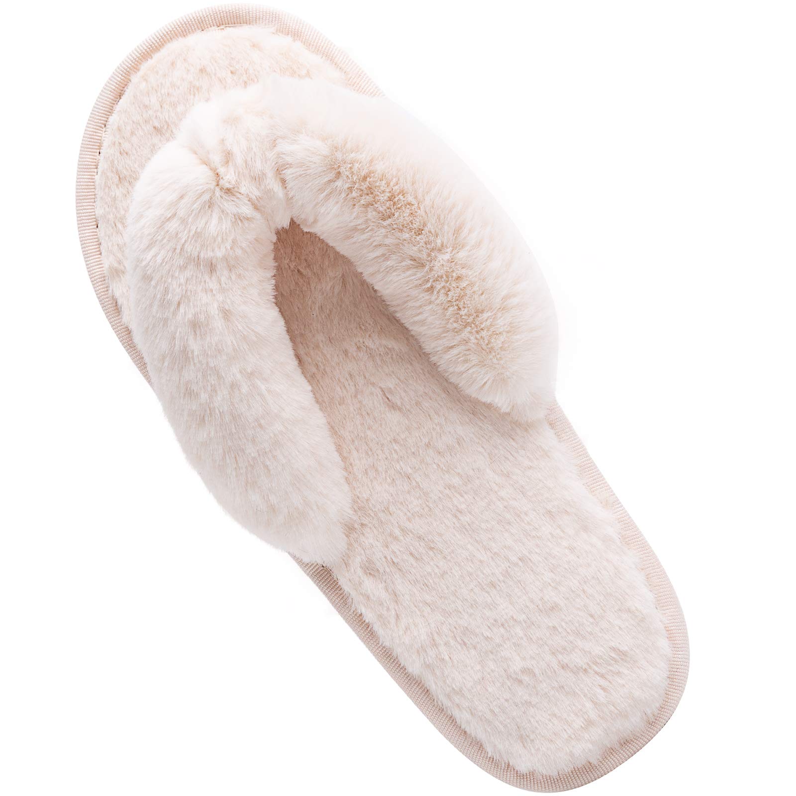Women's Fuzzy Memory Foam Flip Flop Slippers Soft Comfy Open Toe Slip On  Spa Thong Flat Sandals Ladies House Home Furry Sandal Slides Indoor Outdoor