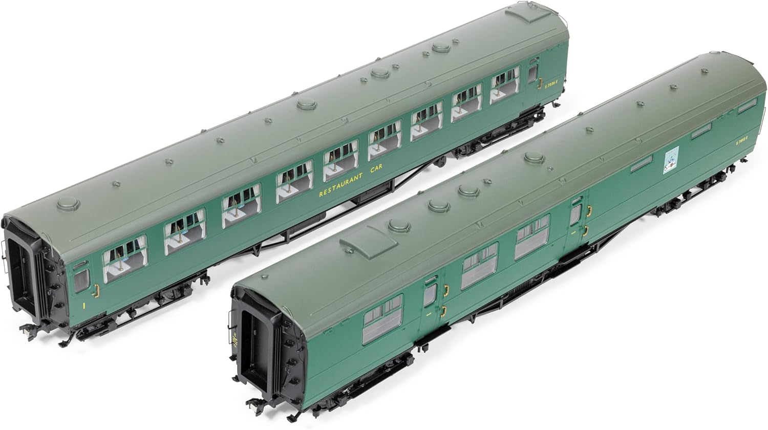 Hornby R40471 BR Kitchen and Buttery Car & Composite Restaurant - Jolly Tar 7834 Double Railway Wagon Set - Railway Model OO Gauge