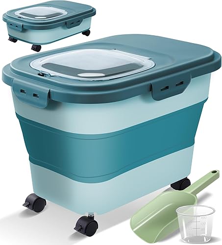 Miniatura 8 de Contenedor plegable para almacenamiento de alimento de perro con tapas, hermético, 30 35 lbs, dispensador de arroz, cereal, harina, azúcar,