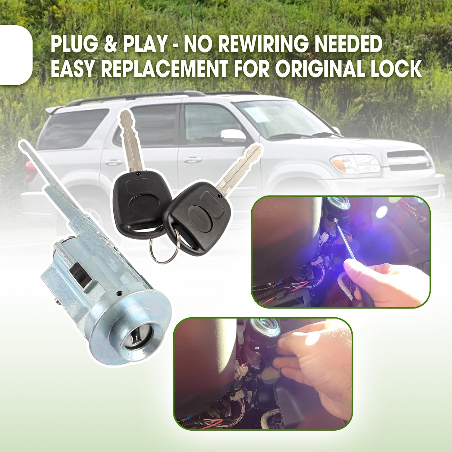 Ignition Lock Cylinder Switch Replace 89703-33070 69052-34040 Fit for Toyota 4runner Avalon Fj Cruiser Land Cruiser Sequoia Solara Tundra 2001-2014 LEXUS LX470 2003-2005, with 2 Keys