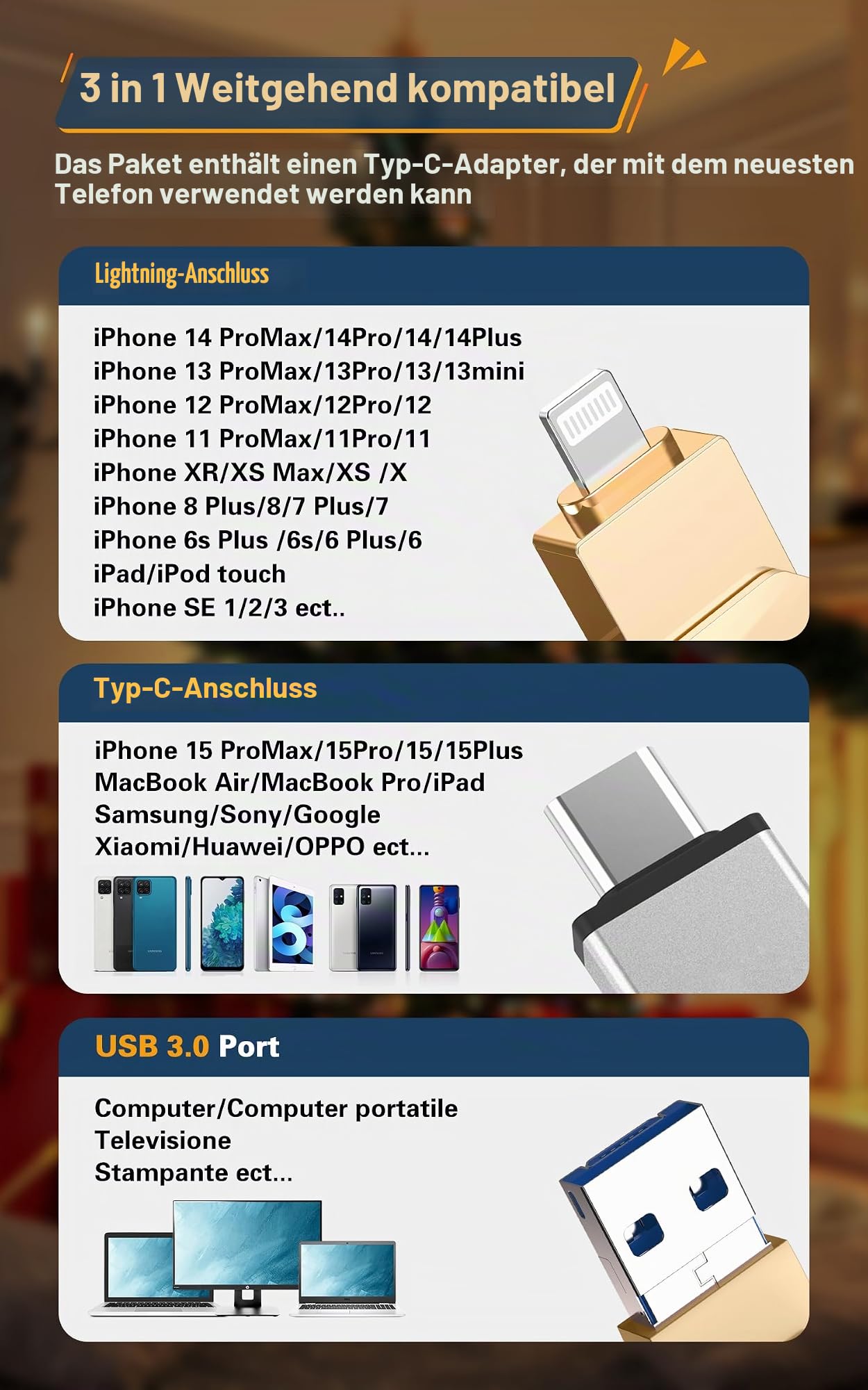 Patianco USB Stick für iPhone 256GB,[MFI Zertifizierter] Speicherstick für iPad USB 3.0 Pendrive Flash Laufwerk mit iOS Android systeme Mini USB C Stick für Android Handy/Laptop/PC/Mac/iOS(Gold)