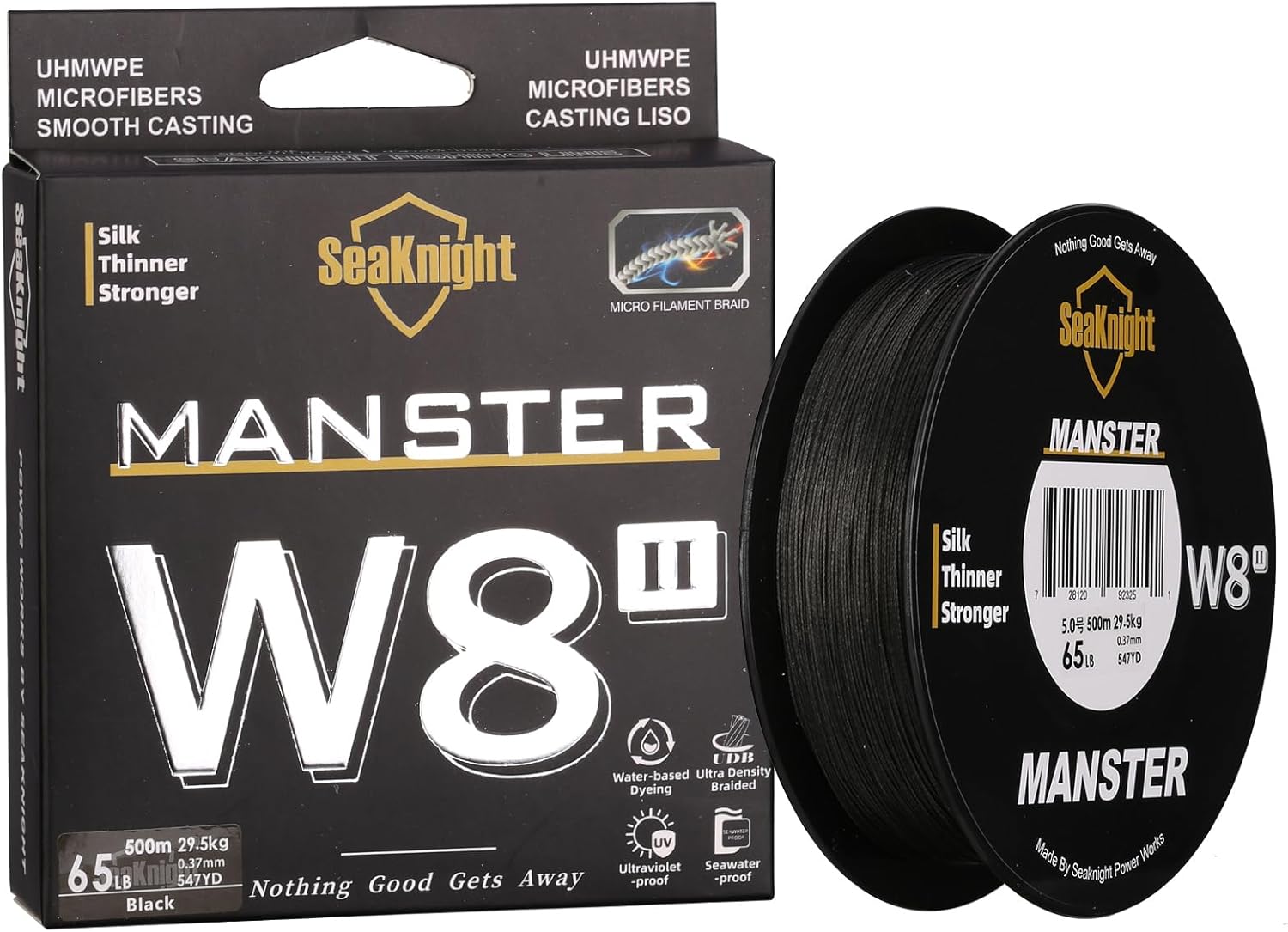 SeaKnight MANSTER W8 II 8 Strand Braided Fishing Line -Super Strong, Abrasion Resistant, No Stretch Braided Line-15LB to 100LB Test for Saltwater and Freshwater Fishing Line Braid