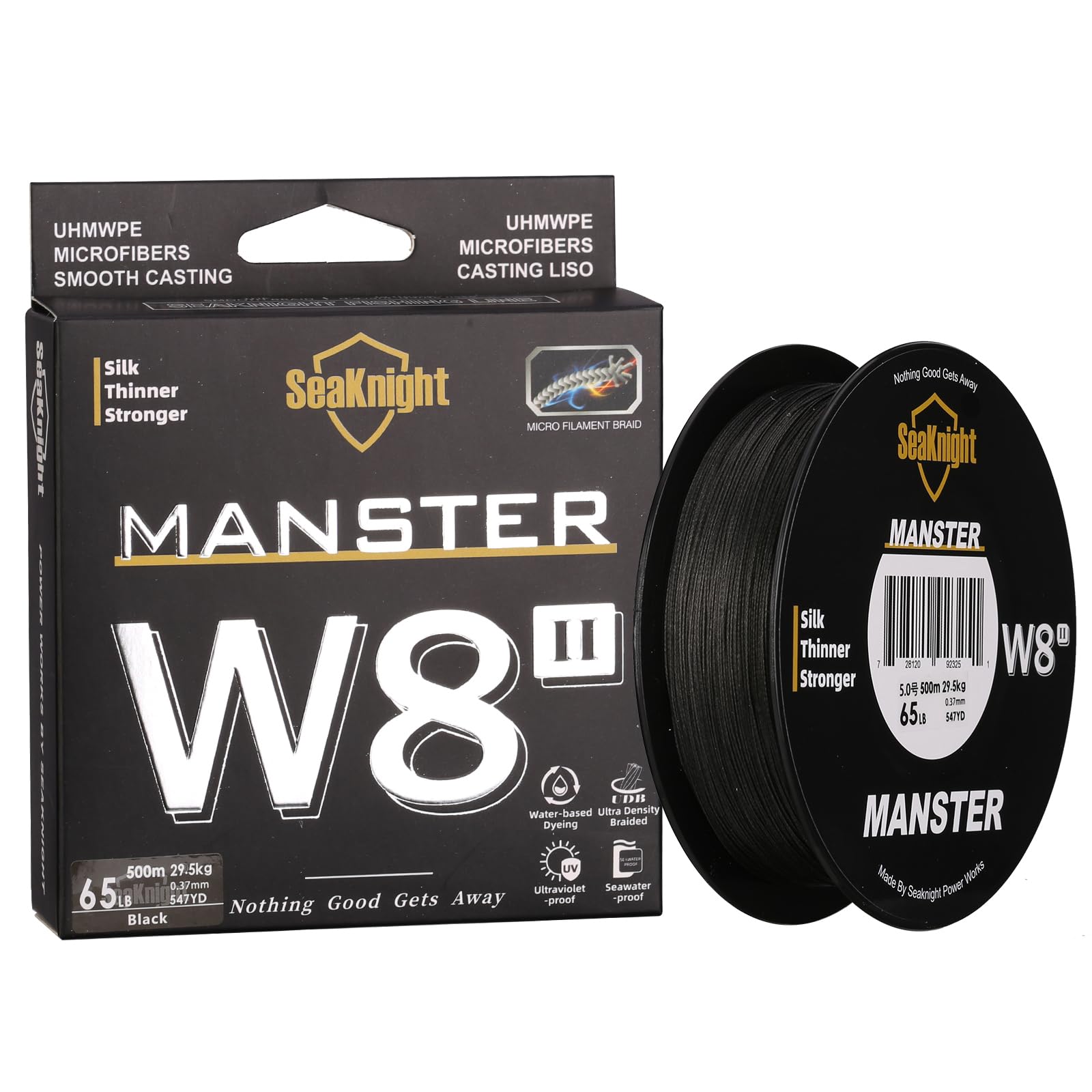 SeaKnight Manster W8 II 8 Strands PE Braided Line 328Yards/547Yards Super Smooth Multifilament Fishing Lines-Abrasion Resistant, Low Memory, Zero Stretch