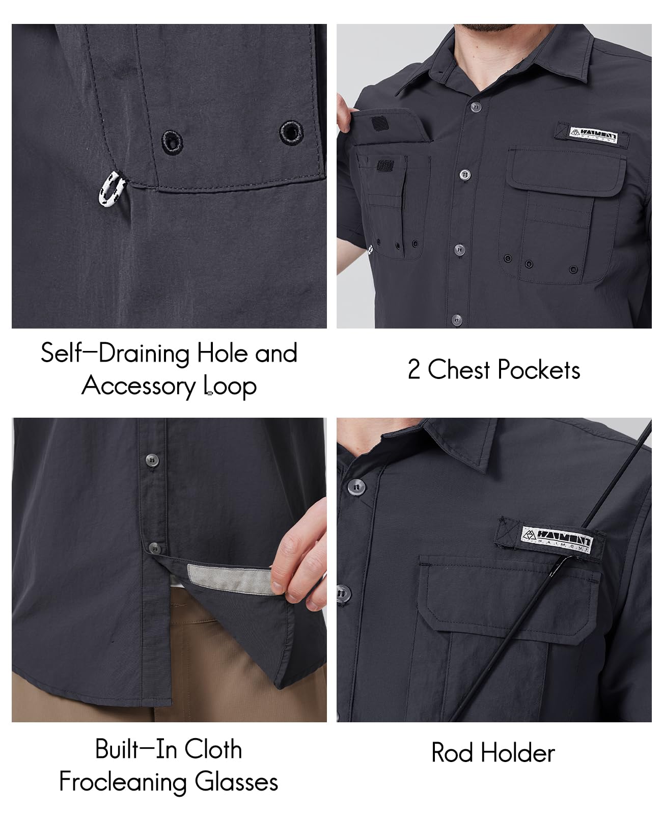 Haimont Camisas de pesca para hombre, protección solar, con botones, para senderismo, viajes, camping, manga corta, protección UV UPF50+
