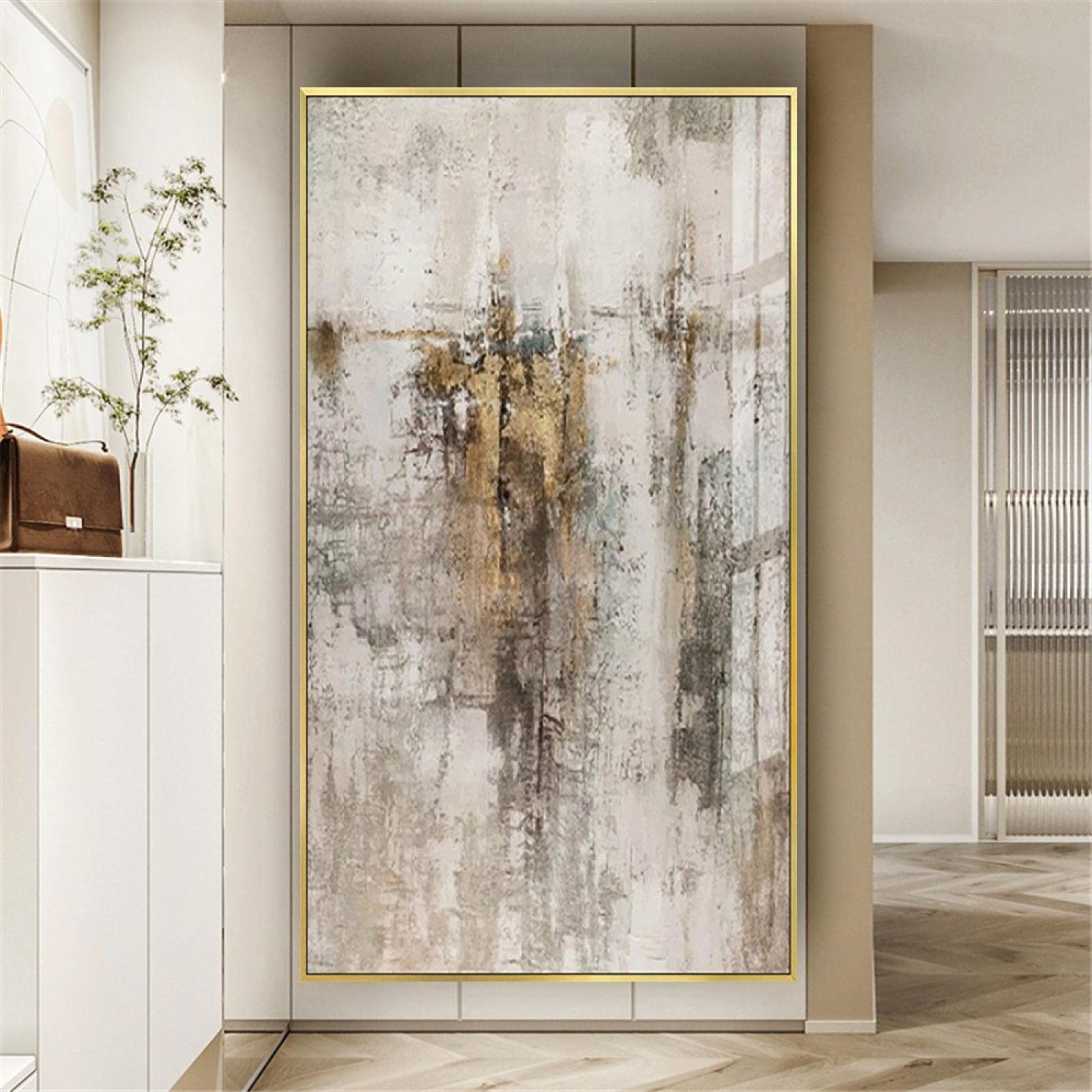 HOLEILUCK Nowoczesny abstrakcyjny obraz olejny, sztuka ścienna, obraz na płótnie, złoty mural zdjęcia do domu, salonu, hotelu, dekoracja ścienna, 75 x 160 cm, bez ramy
