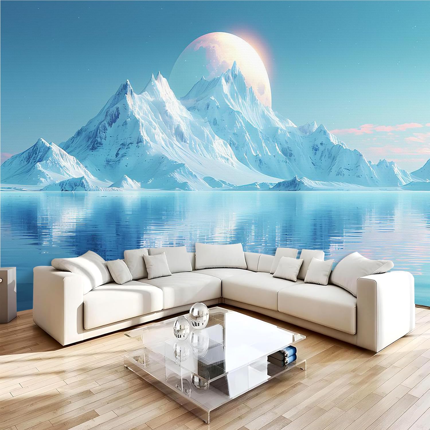 Agrandir une petite pièce grâce au papier peint panoramique 3D bleu 400x280
