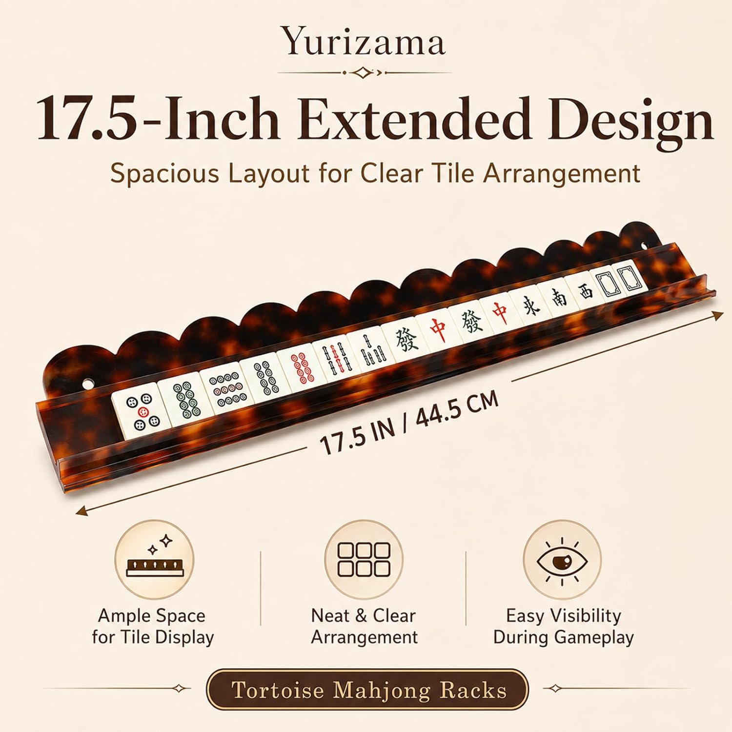 Tortoise Shell Rack & Pusher Set, Tortoise Shell Acrylic Mahjong Rack Set with Fully Detachable Magnetic Pushers, Tortoise Shell Mahjong Racks, 17.5 Inch Extended Length (Seashell)