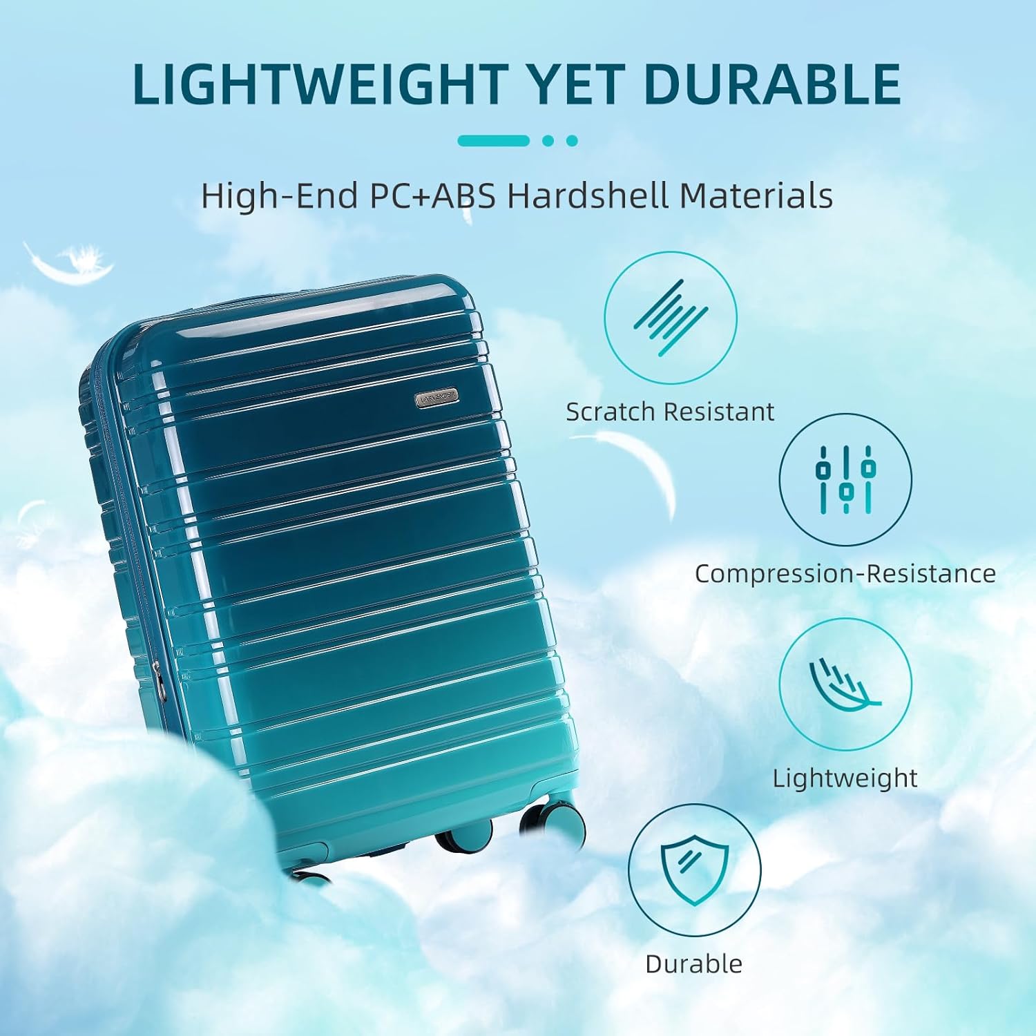 LARVENDER Luggage Sets 3 Piece, 20 Inch Carry on Luggage 22x14x9 Airline Approved Hardside PC+ABS Suitcase Set with Spinner Wheels TSA Lock, Lightweight Luggage Set for Women, Ocean Breeze - Image 3