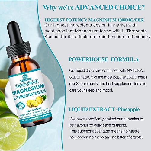 Miniatura 6 de Líquido de L-treonato de magnesio, triple sueño treonato de magnesio con apigenina, teanina, bálsamo de limón líquido de alta absorción suplemento
