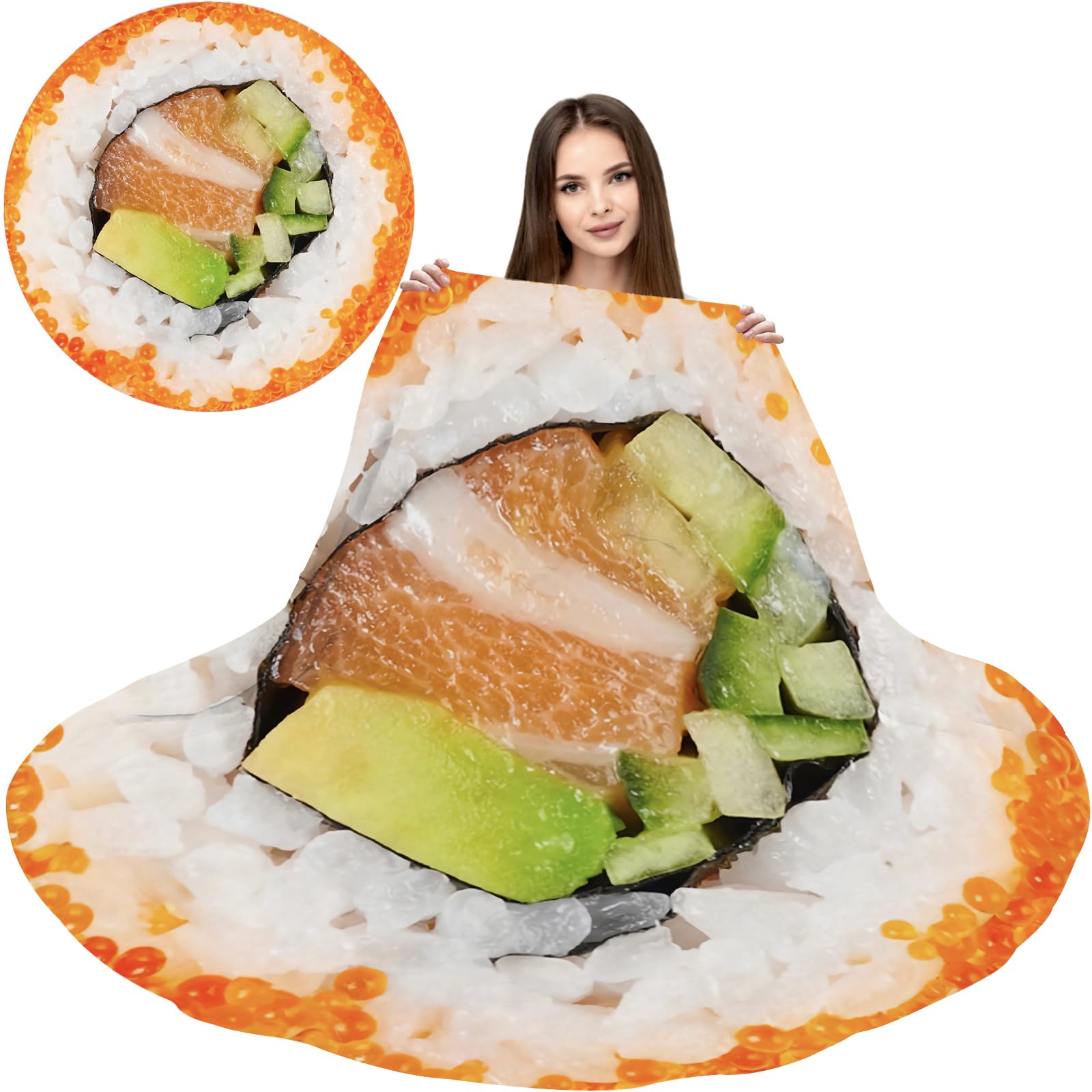 Sushi Funny Blanket Novelty Throws Soft Cozy Cute Flannel Round for Nap, Home Decor, Party. Kids Child Gift 59 Inches