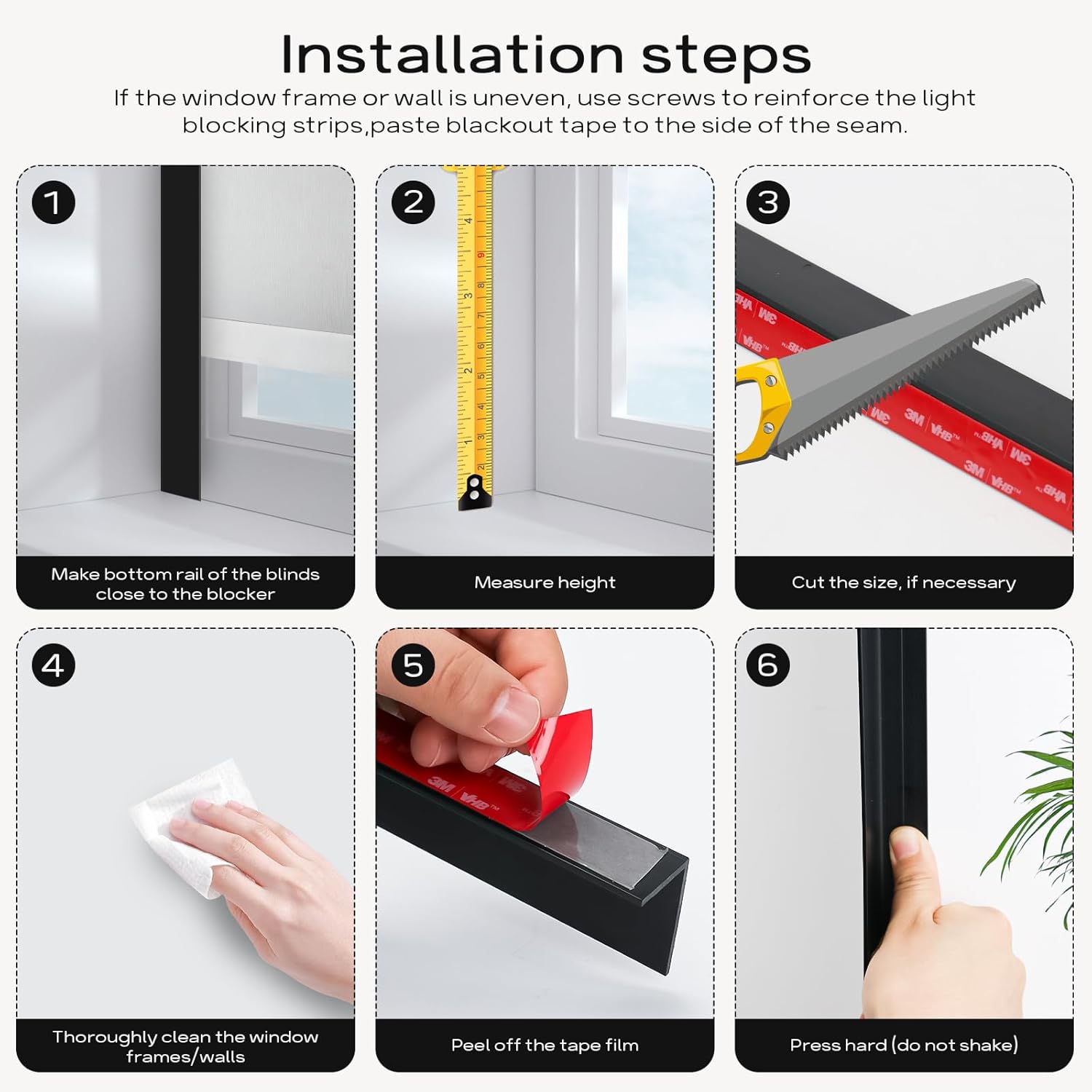 100% Blackout PVC Light Blocking Strip for Window Shades and Blinds Both Sides Tracks for Blackout Shades Easy to Install for BedroomGreat for Bedroom Nursery (L-Shaped Black-2pcs, 58.5")