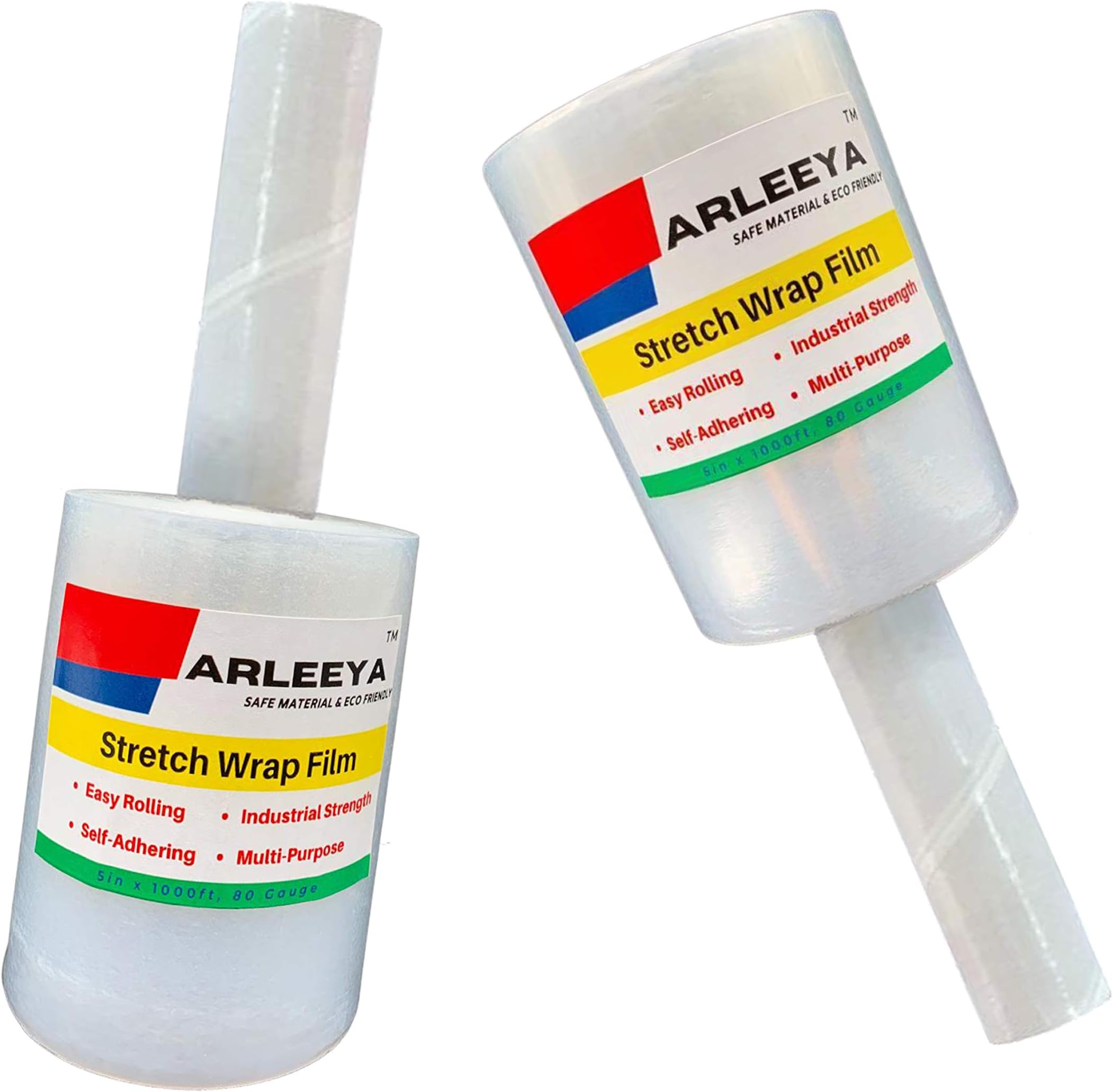 Nother Industrial Stretch Wrap Film with Handle 5 1000 ft Extra Thick Plastic Wrap for Moving Supplies, Packing and Pallet Wrapping, Self-Adhering Heavy Duty Cling Film, Clear (2 Pack) by ArleeYa